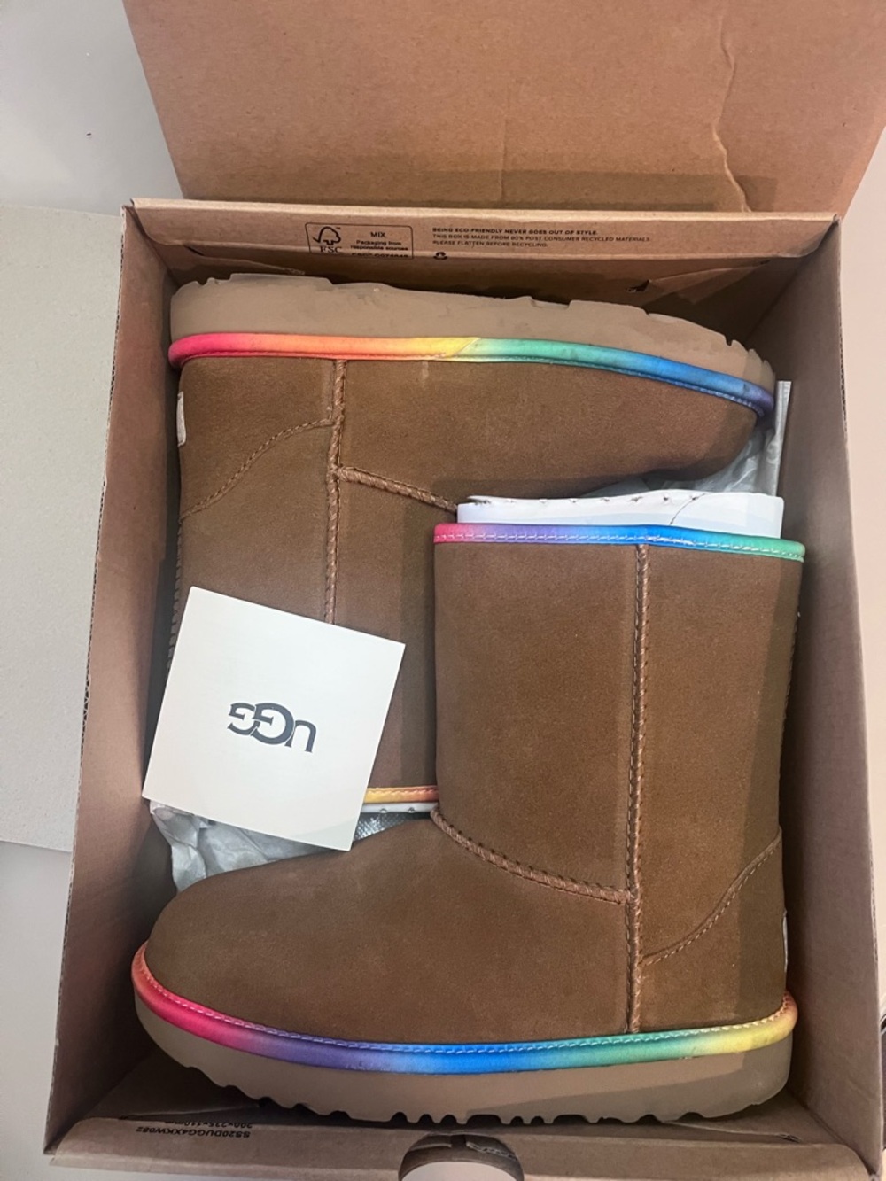 UGG Kids Classic Short II Rainbow Boots - Chestnut - Picture 7 of 8